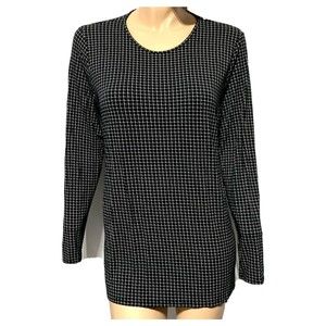 J. Jill Wearever Collection Top Black & White Printed Checked Squares Size L